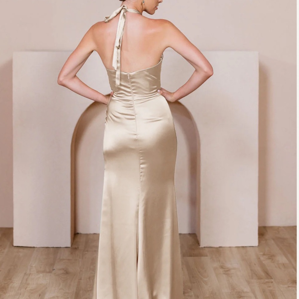 Revelry Champagne Halter Satin Wedding Dress